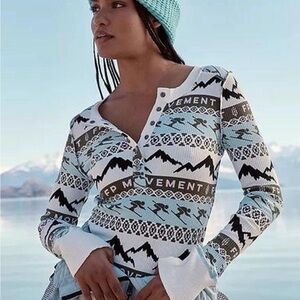 FP Movement Rally Layered Women's Long Sleeve Patterned Top - Black, White, Blue